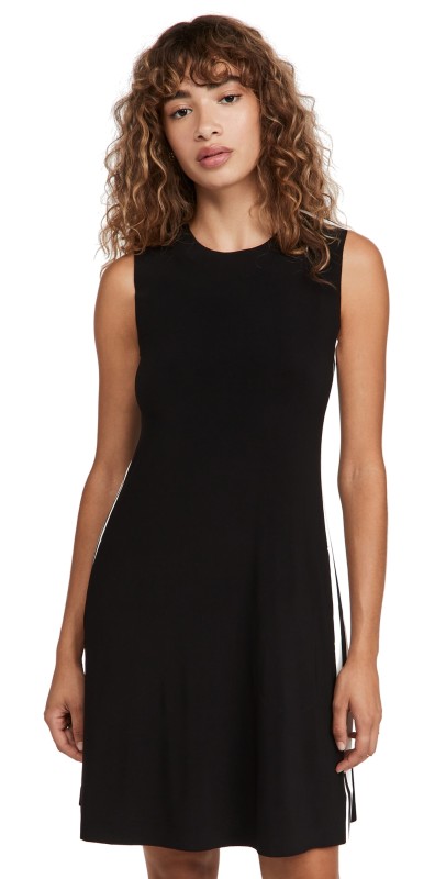 Norma Kamali Side Stripe Sleeveless Swing Dress Black/Off Stripe