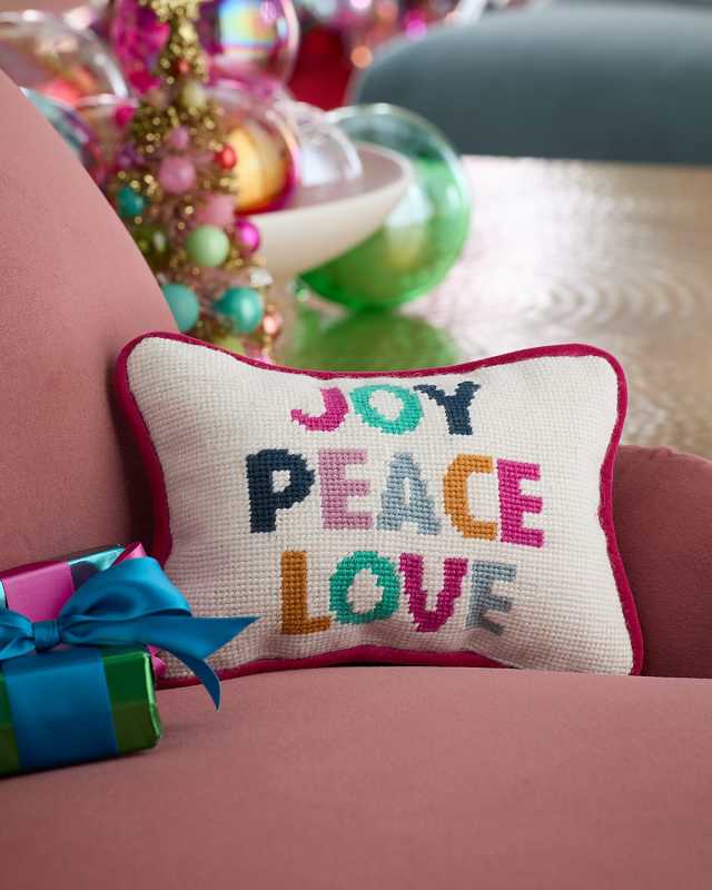 Joy Peace Love Decorative Christmas Pillow, 7" x 9"