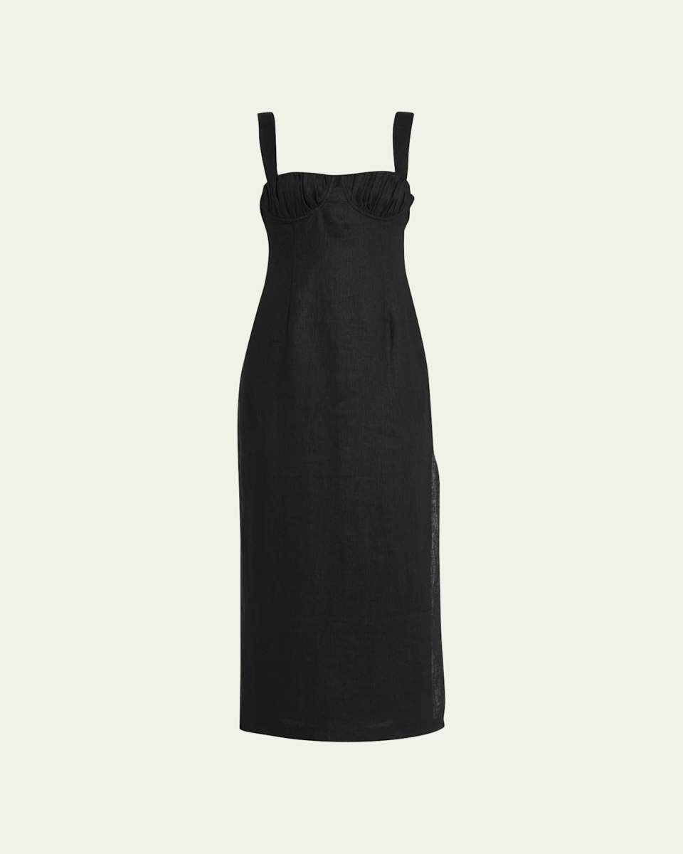 Bettina Ruched Linen Midi Dress