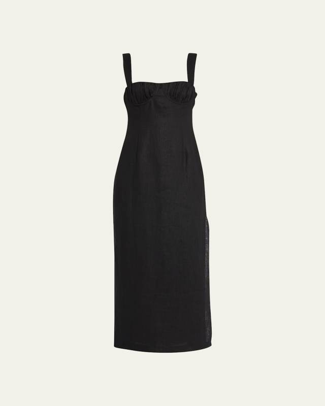 Bettina Ruched Linen Midi Dress