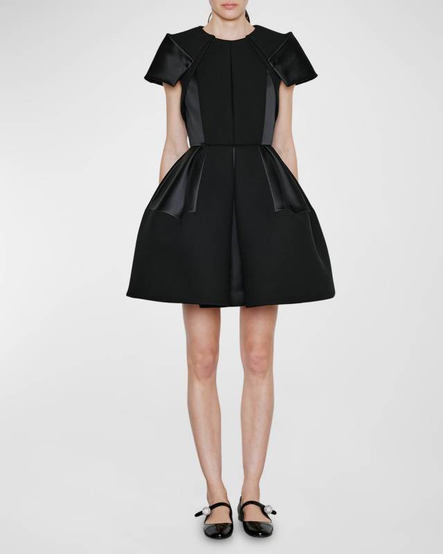 Flared Mini Dress with Satin Details