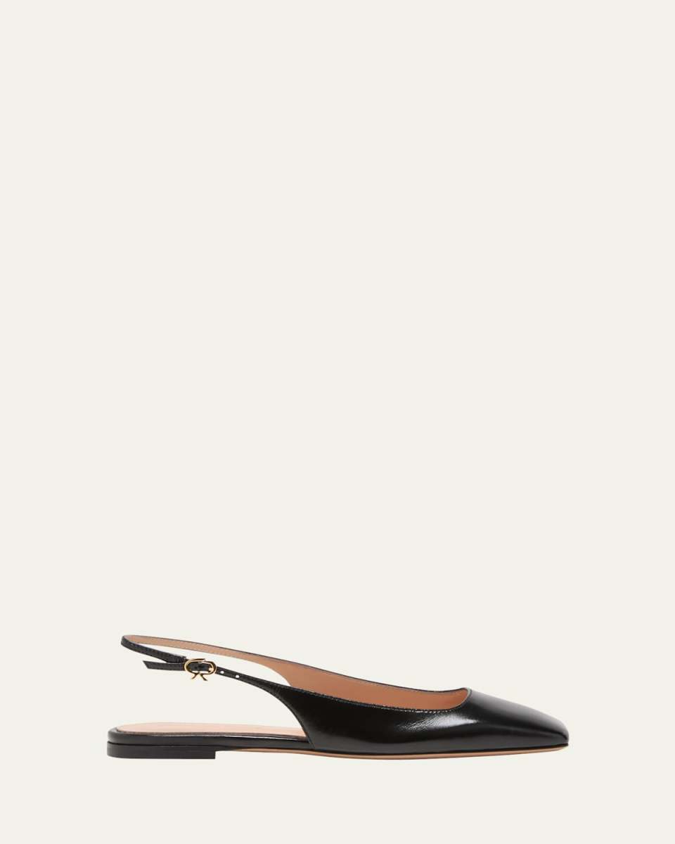 Leather Square-Toe Slingback Ballerina Flats