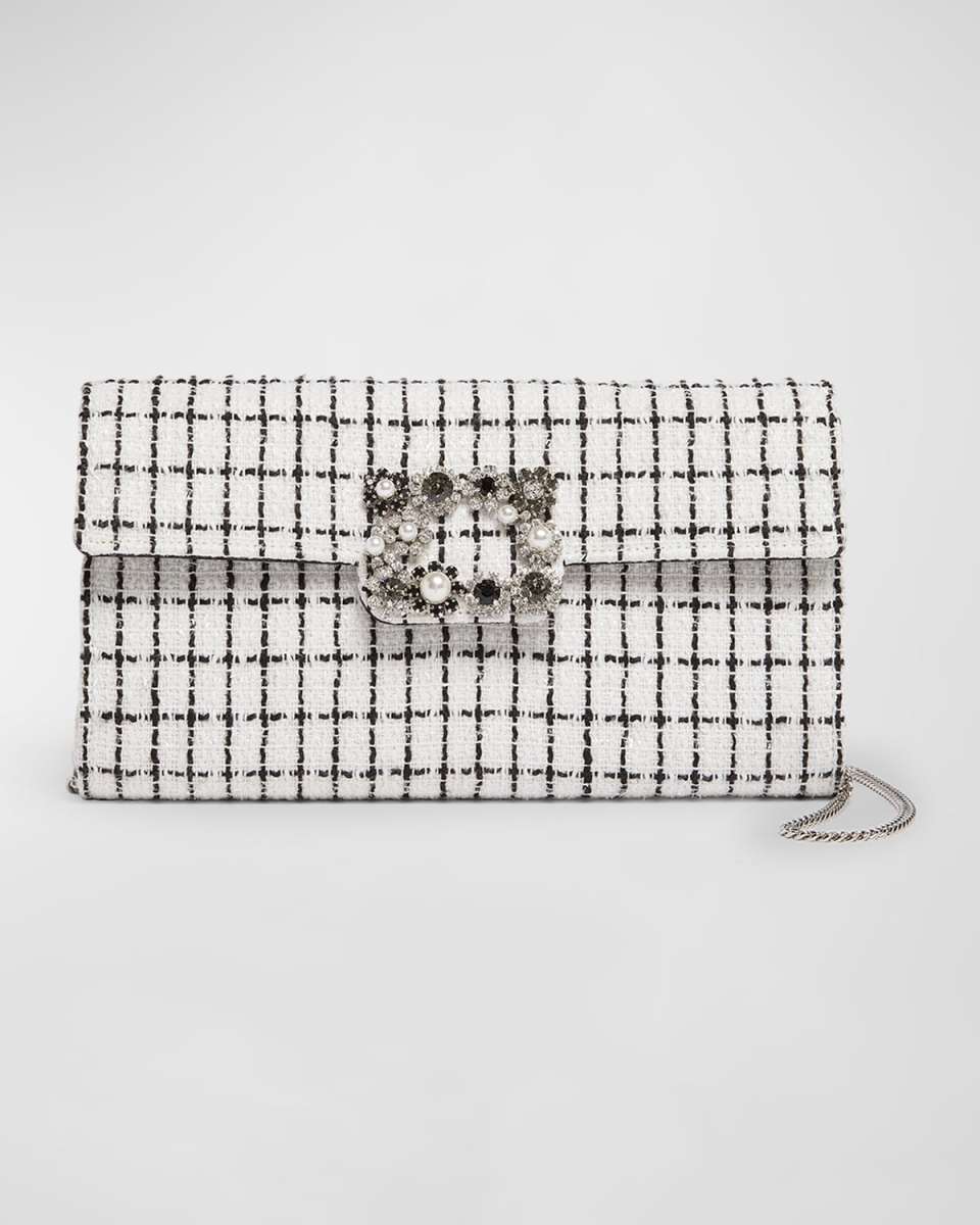 Envelope Flap Embellished Plaid Clutch Bag