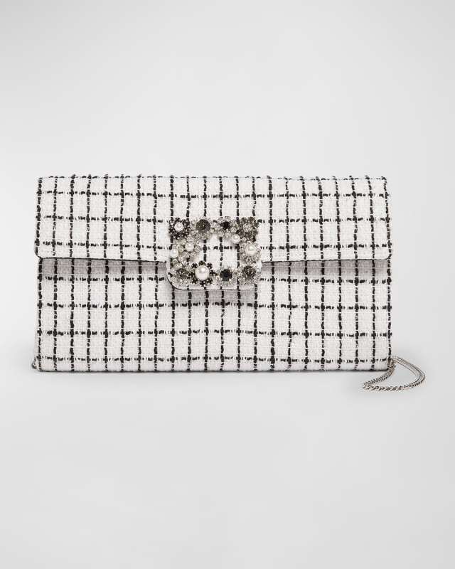 Envelope Flap Embellished Plaid Clutch Bag