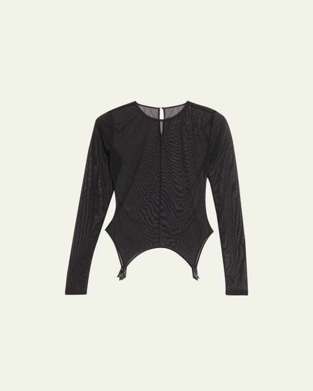 Long-Sleeve Sheer Tulle Garter Top