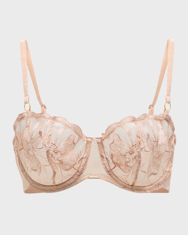 Fleur Floral-Embroidered Scalloped Demi Bra