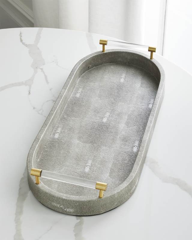 Oval Faux Shagreen Tray