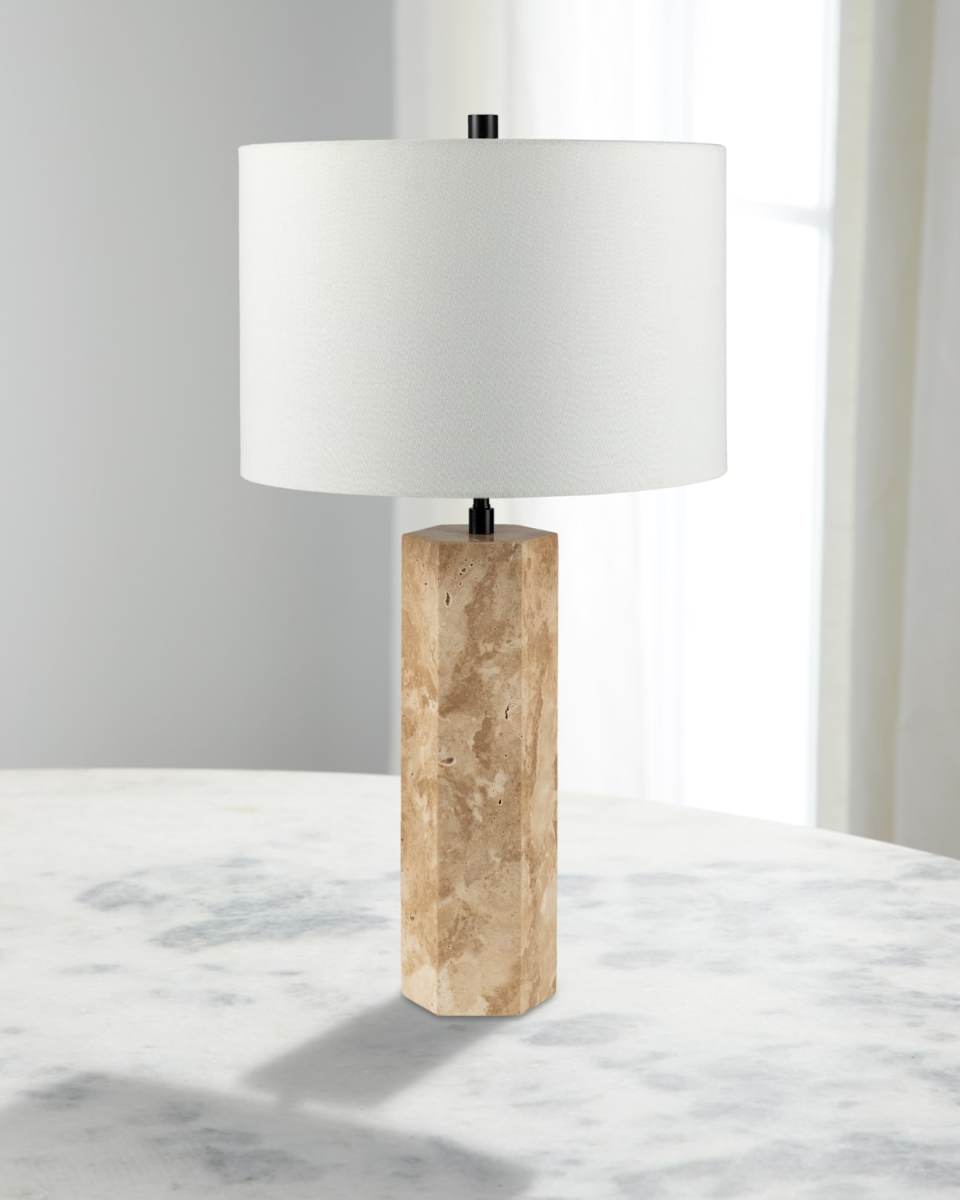 Aurembra 28" Matte Travertine Table Lamp with Linen Shade