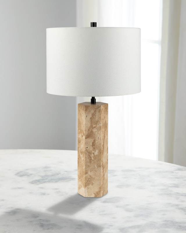 Aurembra 28" Matte Travertine Table Lamp with Linen Shade