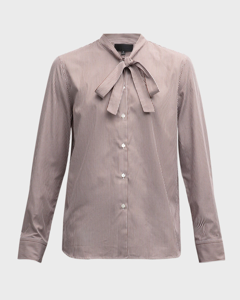 Suzette Button-Front Tie-Neck Silk Top