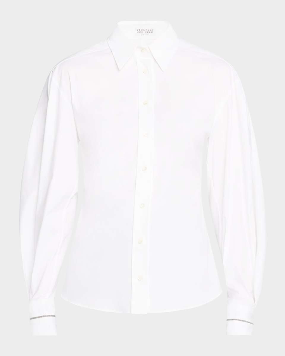 Monili-Cuffs Structured Sleeve Cotton Poplin Blouse