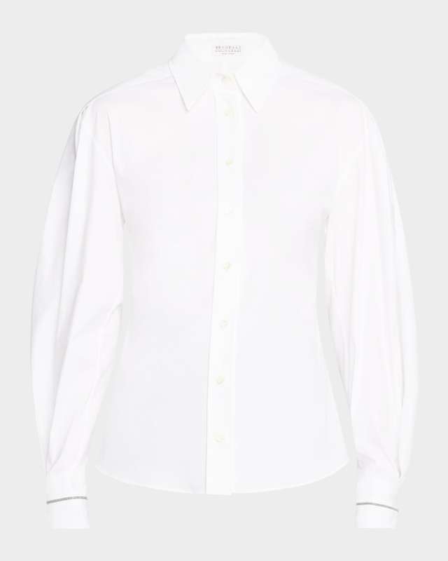 Monili-Cuffs Structured Sleeve Cotton Poplin Blouse