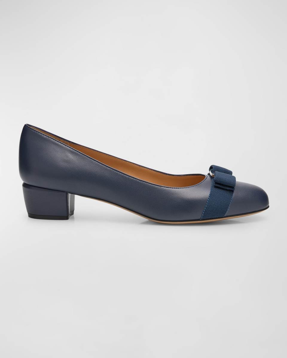 Vara Leather Bow Low Pumps
