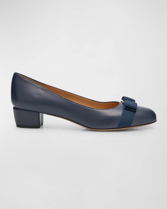 Vara Leather Bow Low Pumps