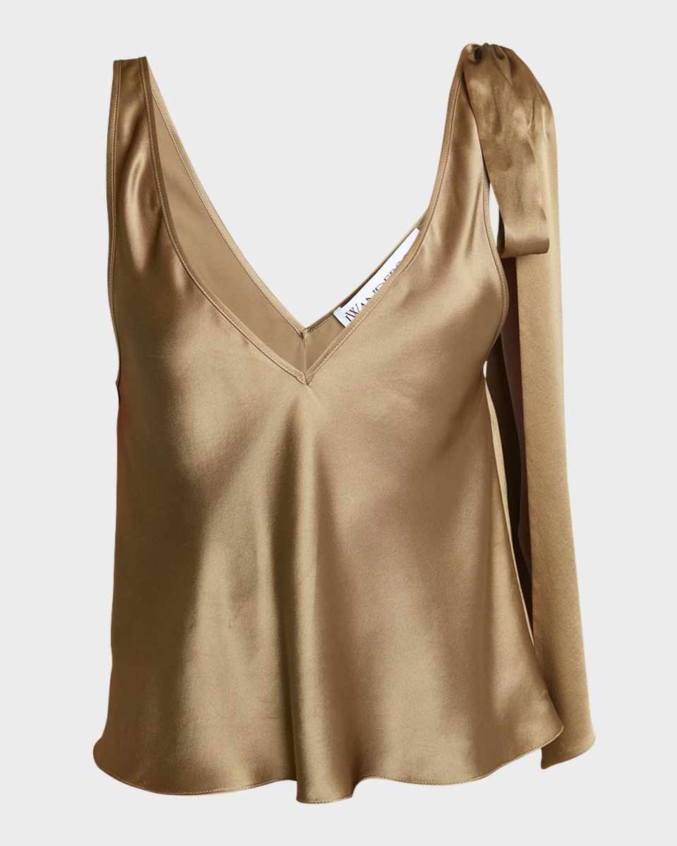 V-Neck Shoulder-Tie Sleeveless Silk Top