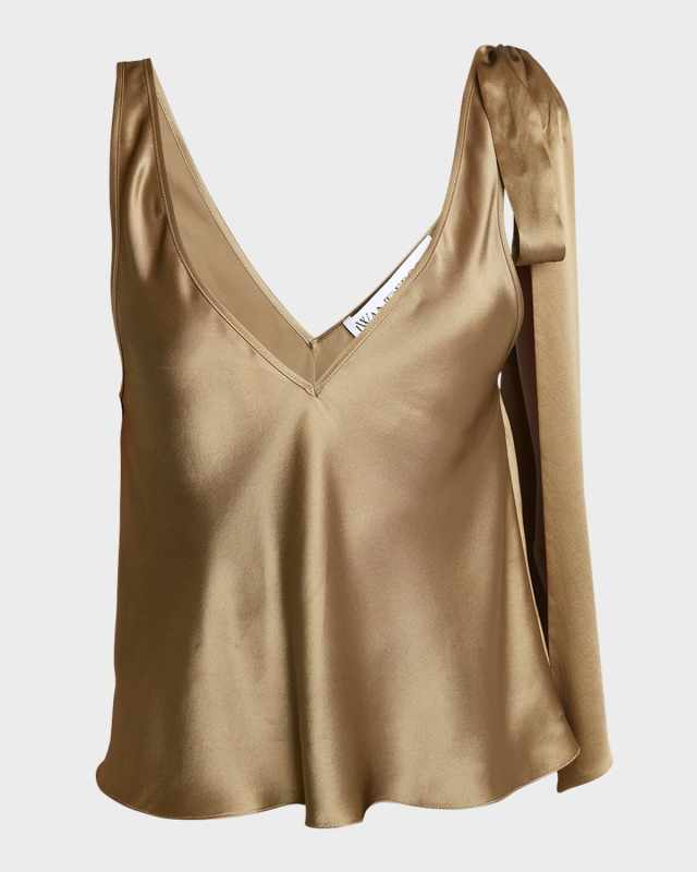 V-Neck Shoulder-Tie Sleeveless Silk Top