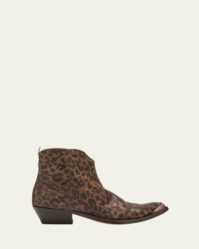 Young Leopard-Print Leather Cowboy Boots