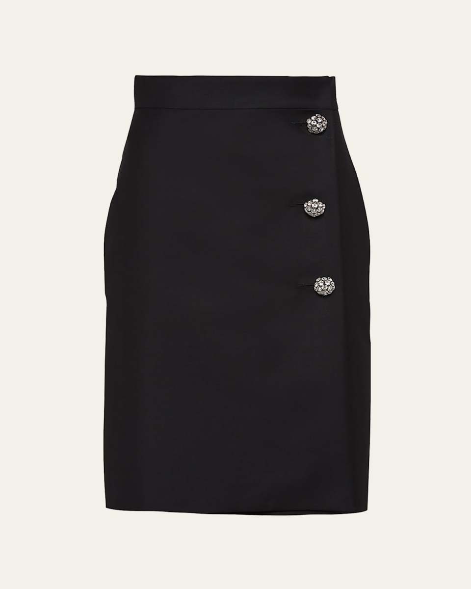 Kid Mohair Skirt with Jeweled Buttons