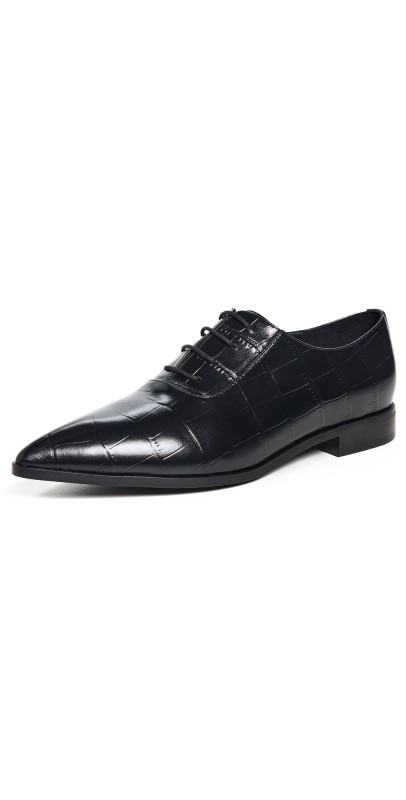 L'AGENCE Elise Flats Black Croco Embossed