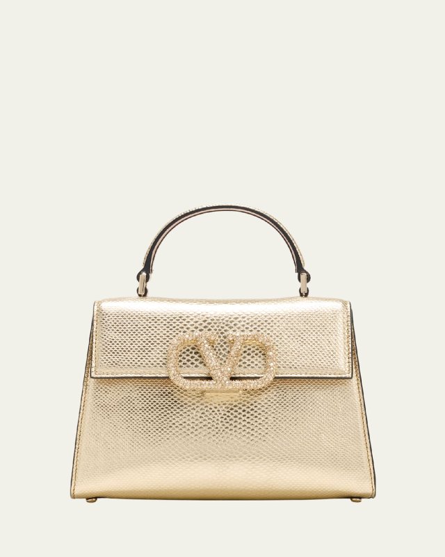 VSLING Small Metallic Snake-Embossed Leather Top-Handle Bag