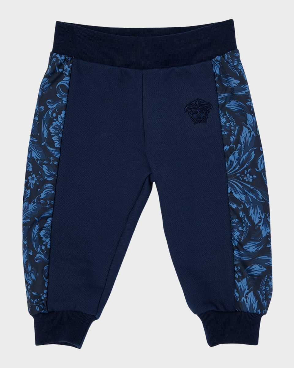 Boy's Barocco-Print Fleece Sweatpants with Medusa Embroidery, Size 12M-3