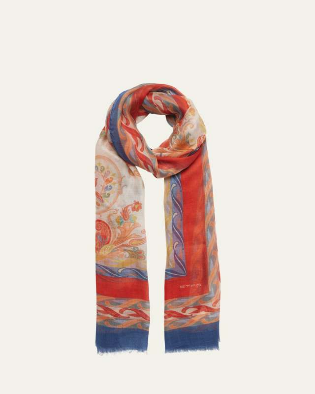 Patterned Sheer Wool-Blend Scarf