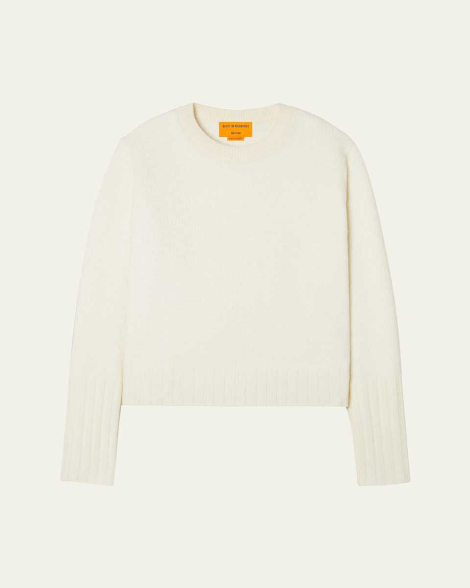 Shrunken Pointelle Crewneck Cashmere Pullov
