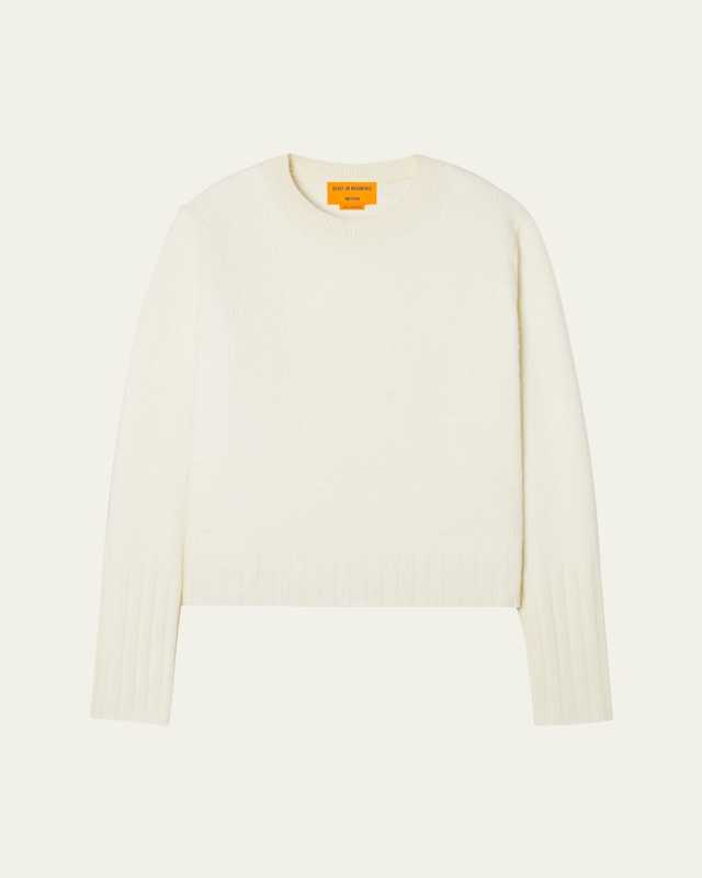 Shrunken Pointelle Crewneck Cashmere Pullov