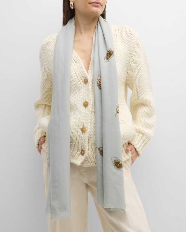 Feather Bugs Beaded Merino Wool Scarf