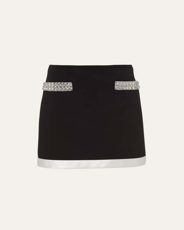 Glass-Embellished Wool Mini Skirt