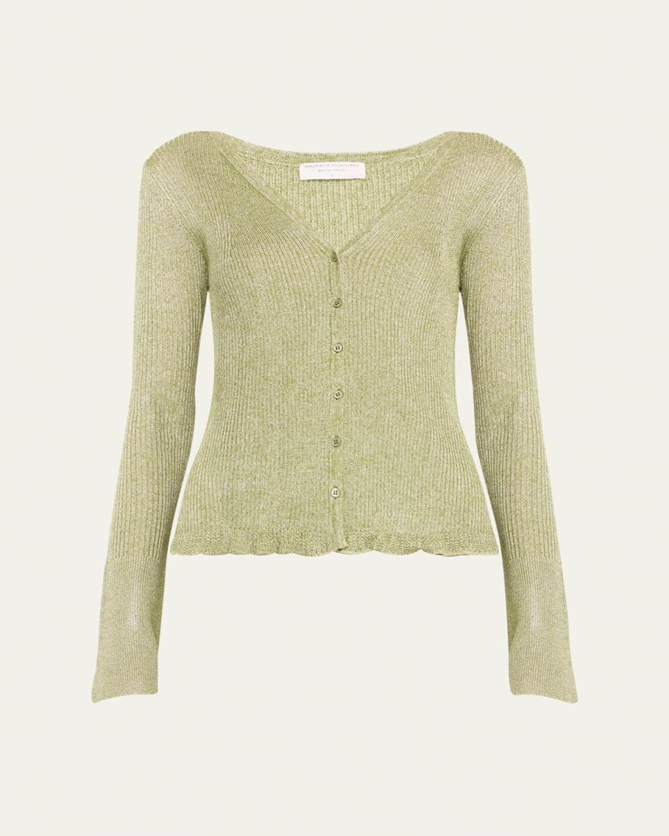 Viscose Metallic Rib V-Neck Cardigan