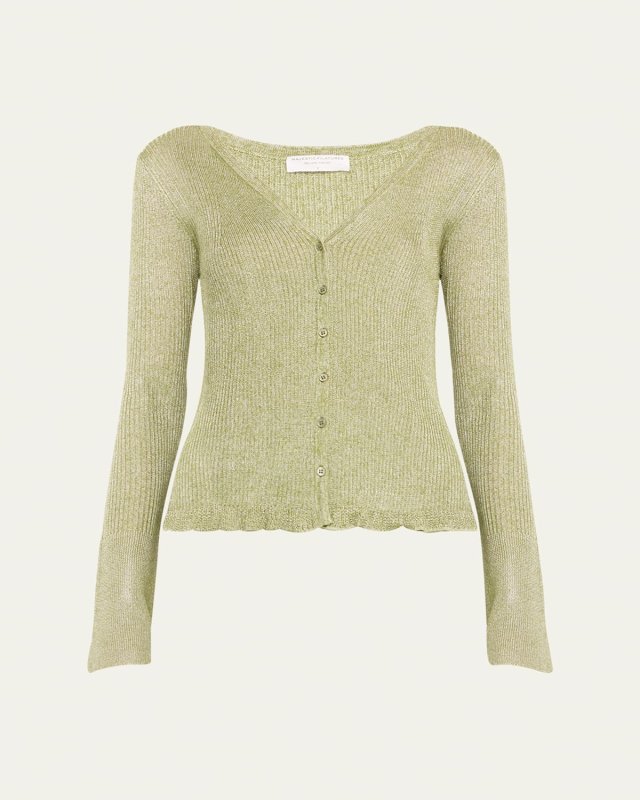 Viscose Metallic Rib V-Neck Cardigan