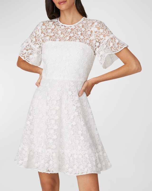 Floral-Embroidered Tulle Mini Dress