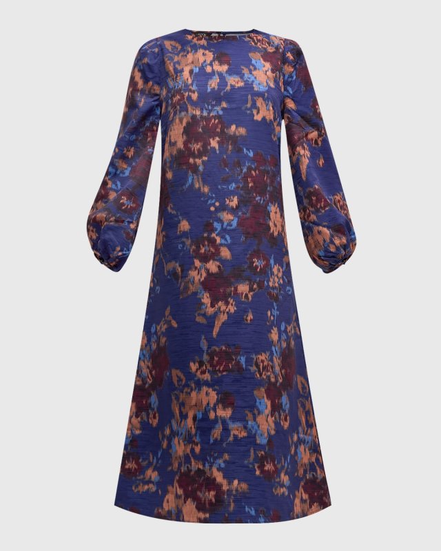 Woven Floral-Print Midi Dress