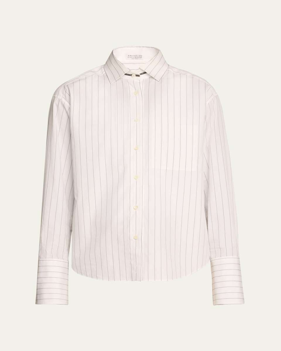 Cotton Poplin Pinstripe Blouse with Monili Coll