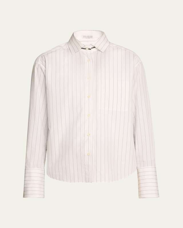 Cotton Poplin Pinstripe Blouse with Monili Coll