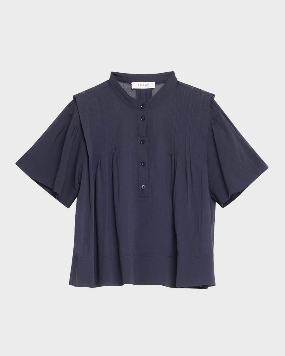 Pleated Button-Front Blous