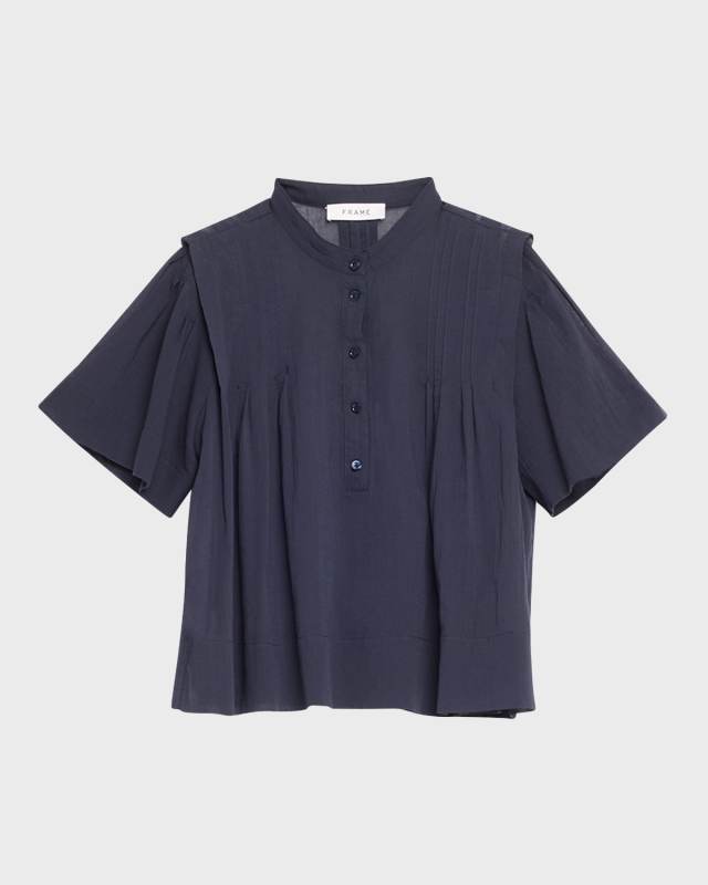 Pleated Button-Front Blous