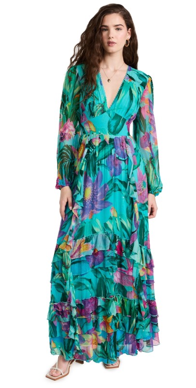 ROCOCO SAND Ocean Deep V Maxi Dress Turquoise