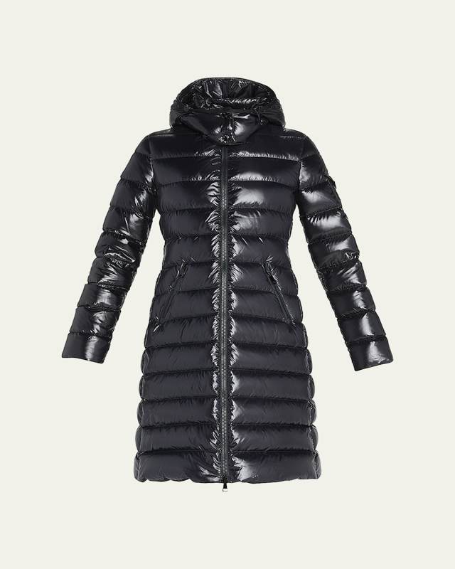 Moka Shiny Fitted Puffer Coat with Hood