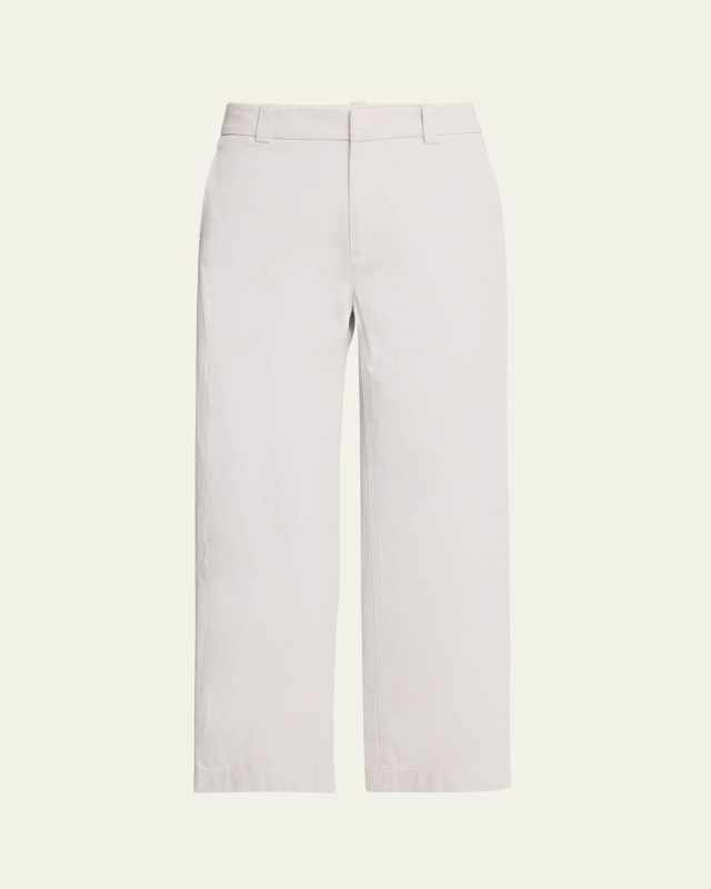 Mid-Rise Washed Cotton Cropped Pants
