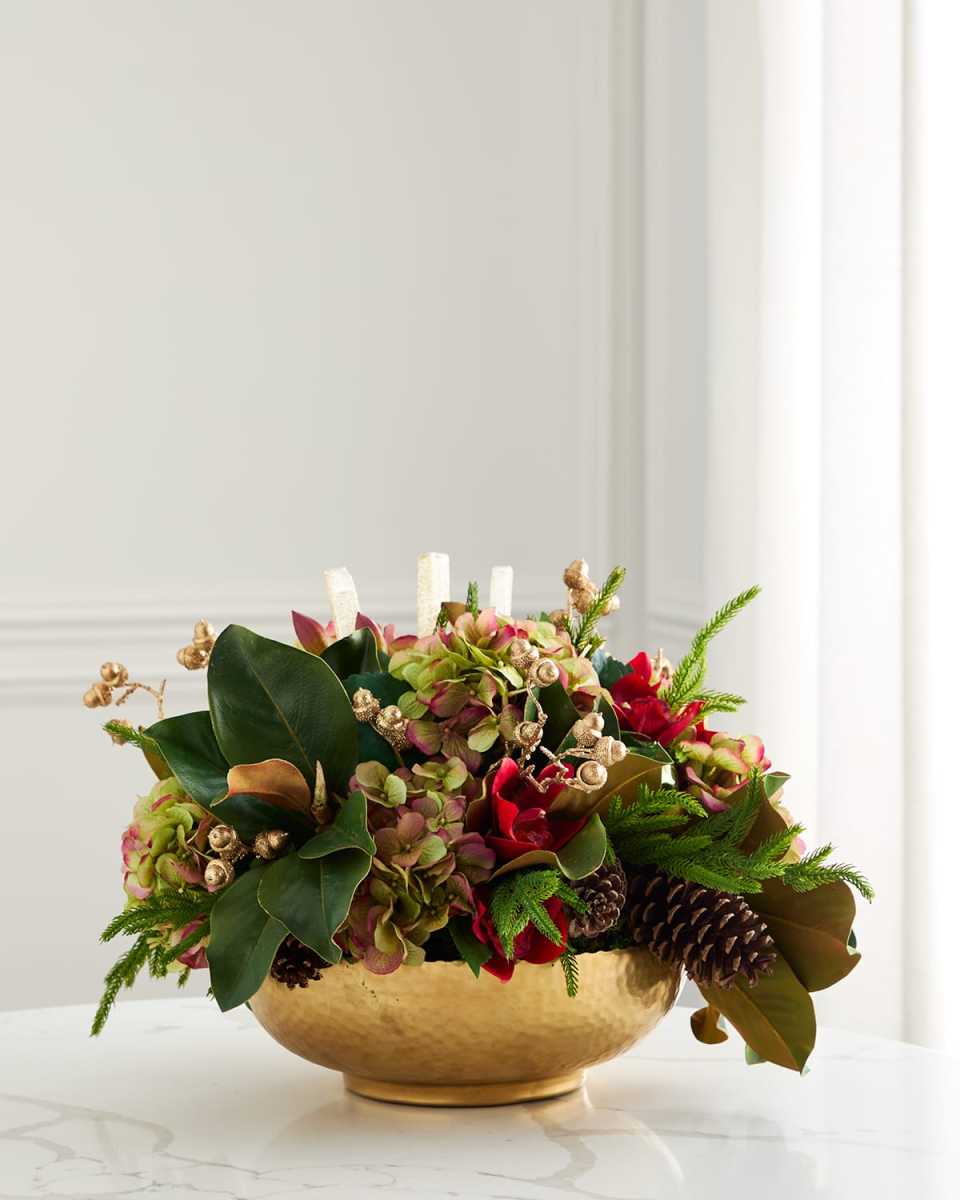 Christmas 22" Faux Floral Arrangement in Metal Bowl