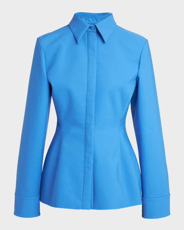 Long-Sleeve Solid Cotton Popeline Collared Shirt