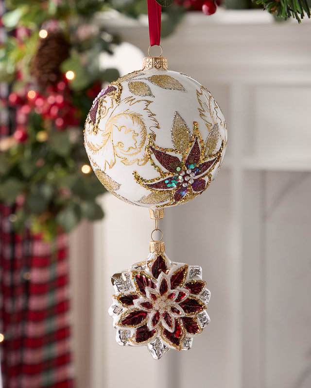 White Poinsettia Ball Christmas Ornament
