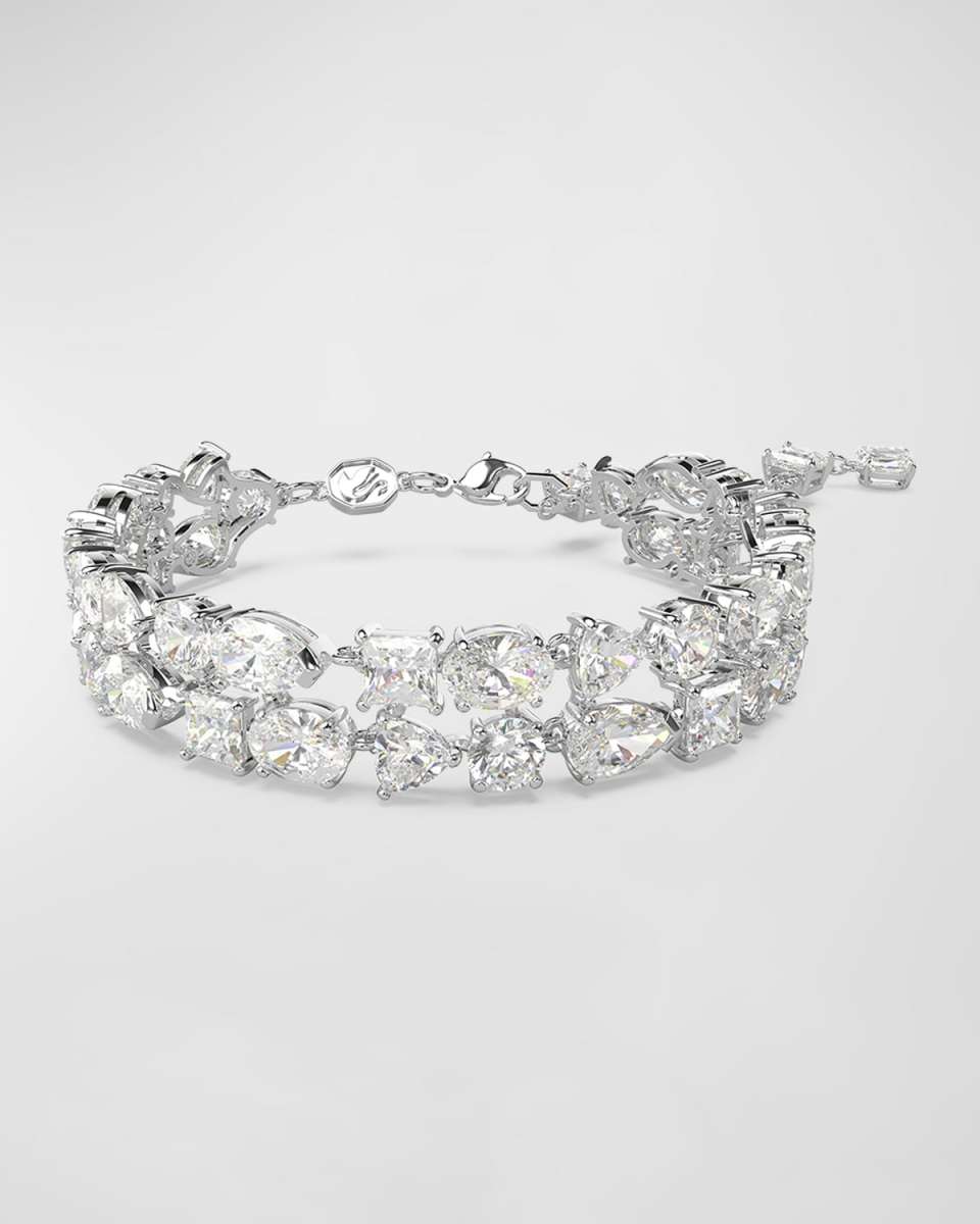 Rhodium-Plated Mix-Cut Zirconia Crystal Double-Row Bracelet