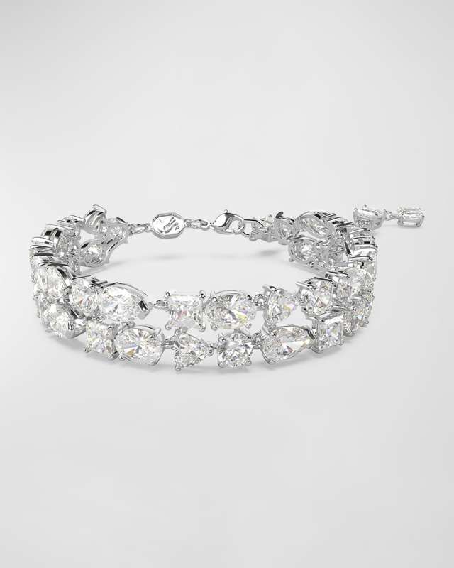 Rhodium-Plated Mix-Cut Zirconia Crystal Double-Row Bracelet