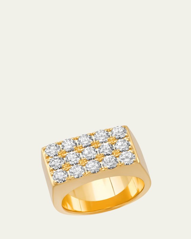 14K Gold 3-Row Diamond Rectangle Ring