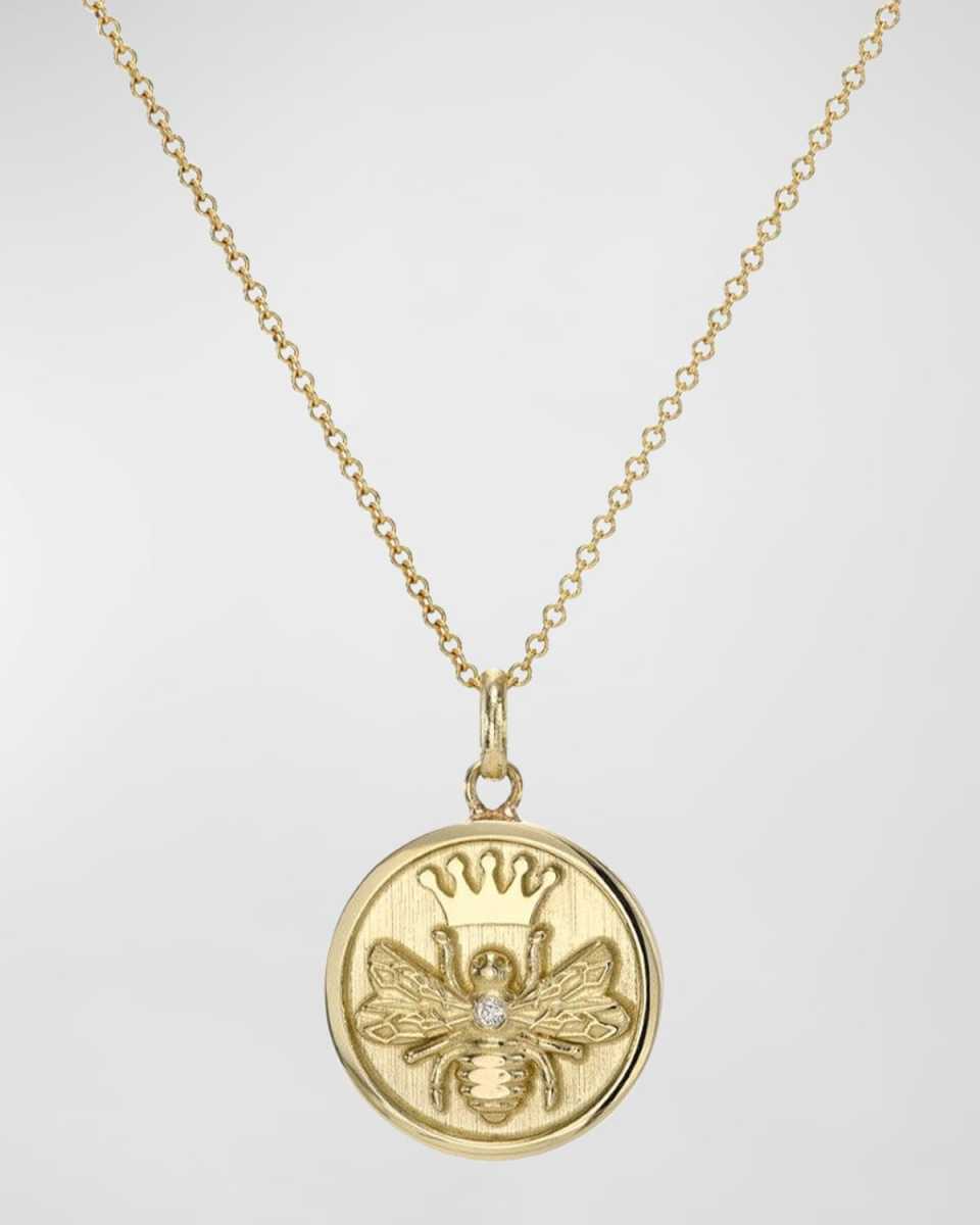 14K Gold Diamond Queen Bee Medallion Necklace
