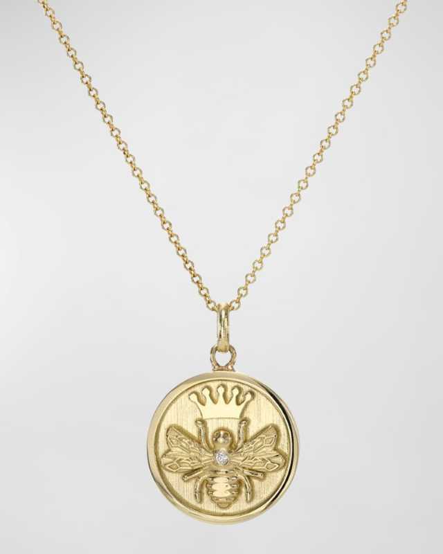 14K Gold Diamond Queen Bee Medallion Necklace