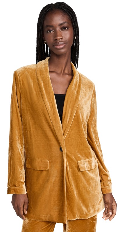 endless rose Velvet Single Breasted Blazer Yellow